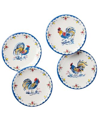 Certified International French Rooster Set Of 4 Canape Plates