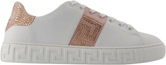 Versace Sneakers, female, White, Size: 9 US White/Pink Sneakers - Suede Leather - Lace Up
