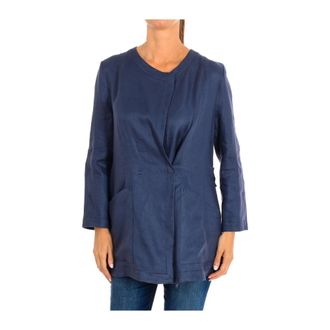 Emporio Armani Jassen, Dames, Blauw, L, Linnen, Klassieke Linnen Blazer