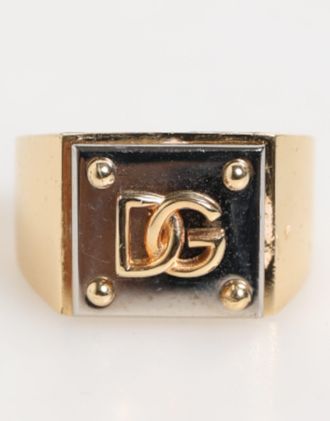 Dolce & Gabbana Gold Tone Brass Signet Square DG Logo Plaque Men Mens Ring (Pre-Owned)
