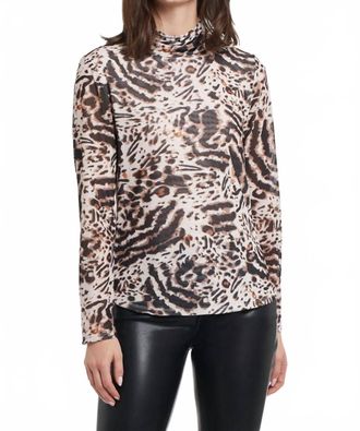 Tribal Sierra Lightweight Animal Print Mesh Turtleneck Top - Plus
