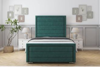 Sloomy Ashford Plush Bed Frame With 50 Upholstered Headboard in Emerald | Size: Double