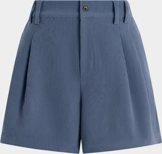 Varley Jorden Pleated Corduroy High-Rise Shorts