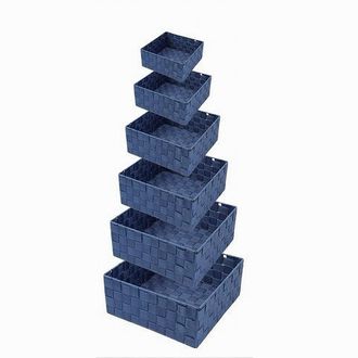 Trade Shop Trade Shop - 6pz Scatola In Tessuto Contenitori Organizer Bagno Armadi Portaoggetti Blu 79076