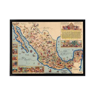 Artery8 Pictorial Map Of Mexico 1931 Vintage Framed Canvas Wall Art Print | Size: W24 x H32