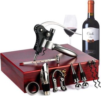 OEM Juego De Sacacorchos Para Vino - Kit Para Abrir Botellas De Vino - Acero Inoxidable - 9 Piezas - Plateado