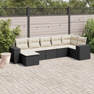vidaXL Set De Comedor De Jard&iacute;n 7 Pzas Y Cojines Rat&aacute;n Sint&eacute;tico Negro Vidaxl