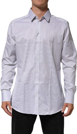 Dolce & Gabbana White Stripes Long Sleeves GOLD Dress Mens Shirt (Pre-Owned)