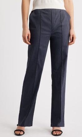 Hue Pintuck Wide Leg Pull-On Pants in Indigo at Nordstrom, Size Medium