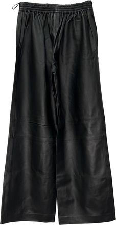 Joseph Gartered Wide-Leg Trousers in Black Lamb Leather