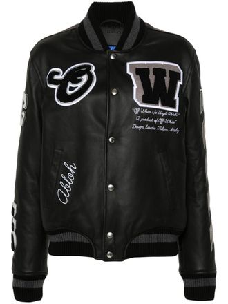 Off-white Leren bomberjack - Zwart