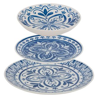 Atmosphera Manon Vajilla De 12 Piezas, Azul L26.5xd2.4xh26.5cm - Atmosphera Cr&eacute;ateur DInt&eacute;rieur