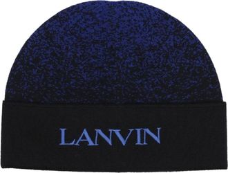 Lanvin Wollen Beanie met Geborduurd Logo - Dames - Hoeden - Blauw - ONE Size - Wol - Accessoires