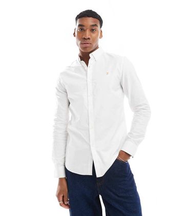 Farah Brewer slim fit long sleeve oxford shirt in white