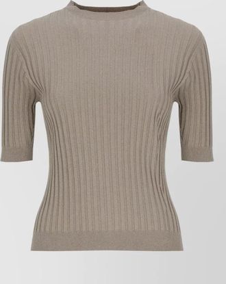 PESERICO cotton ribbed crewneck sweater three quarter sleeves