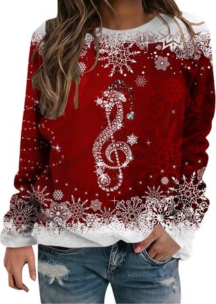 Generic Womens Comfortable Christmas Tops 2025 Christmas Sweatshirts For Women Christma Tree Su&eacute;ter Navide&ntilde;o Mujer Cute Crew Neck for Indoor Outdoor Xmas 222 