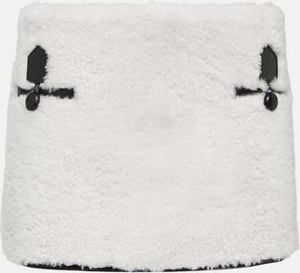 BLANCHA Leather-trimmed shearling miniskirt