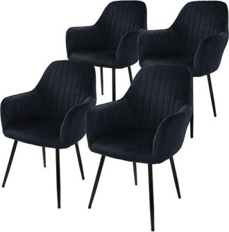 ML Design Ml-design - 4x Sillas De Comedor Negras Ergon&oacute;micas, Asiento Tapizado Aspecto De Terciopelo Patas De Metal Con Respaldo Y Reposabrazos Sill&oacute;n Moderno 