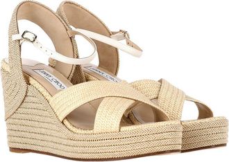 Jimmy Choo London Womens Raffia Dellena Espadrille Wedge Sandal (Authentic Pre- Loved)