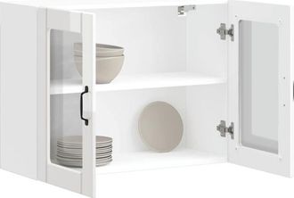 vidaXL Pensile da Cucina con Porta in Vetro Lucca Bianco Lucido - Vidaxl