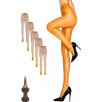 Lechery 5-Pack Glossy Sheer Ladder Resistant Party Evening Tights for Women in Orange at Nordstrom, Size Large