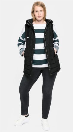 Sheego Longweste SHEEGO, Damen, Gr. 40, schwarz, 100% Polyester, unifarben, Westen Longweste