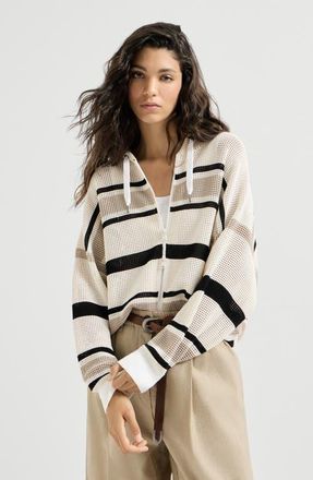 Brunello Cucinelli Net hooded cardigan with zipper in White at Nordstrom, Size Xx-Large