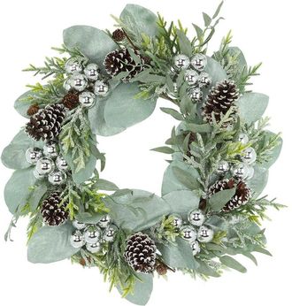 Creative Displays Inc. Handcrafted 26In Holiday Wreath Arranged With Flocked Spruce, Pinecones & Ornaments
