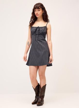 Twik Womens Mini-check linen-blend minidress