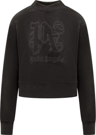 Palm Angels Geborduurde Crewneck Sweatshirt - Dames - Sweatshirts - Zwart - S - Katoen - Hoodies & sweatvesten