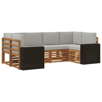 vidaXL Conjunto De Sof&aacute; Seccional 6 Pcs Natural Y Gris Claro Poli&eacute;ster Vidaxl