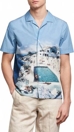 Orlebar Brown Hibbert Photographic Cotton Shirt In Roc Pool