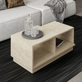 Dmora Mesa De Centro Morino, 2 Compartimentos, Rectangular, Tono Crema En Tapa, 90x45x36h Cm Beige Crema