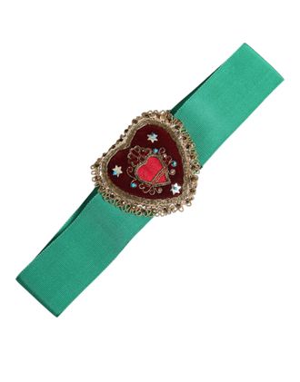 Dolce & Gabbana Green Stretch Wide Waist Heart Embellished Womens Belt