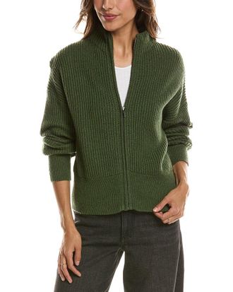 Fort&eacute; Cashmere Rib Zip Mock Neck 100% Cashmere Cardigan