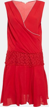 Maje Red Embroidered Tulle Trim Crepe Short Dress