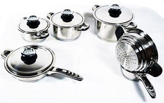 Trade Shop Trade Shop Traesio - Set Batteria Di Pentole Da 12 Pezzi Padelle In Acciaio Inox Cucina Schuster