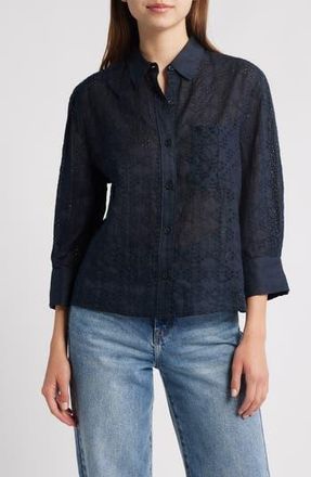Rag & Bone Lucia Eyelet Ramie Button-Up Shirt in Slemb at Nordstrom Rack, Size X-Large