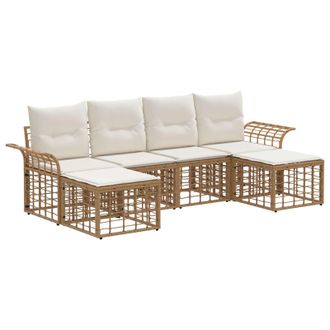 vidaXL Conjunto De Sof&aacute;s De Exterior 6 Pcs Natural Y Crema Poli&eacute;ster Vidaxl