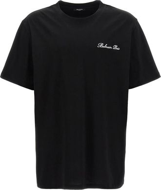 Balmain T-Shirts, male, Black, 2XL, Signature Cotton Crewneck T-Shirt