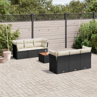 vidaXL Vidaxl - Set De Comedor De Jard&iacute;n 7 Pzas Y Cojines Rat&aacute;n Sint&eacute;tico Negro