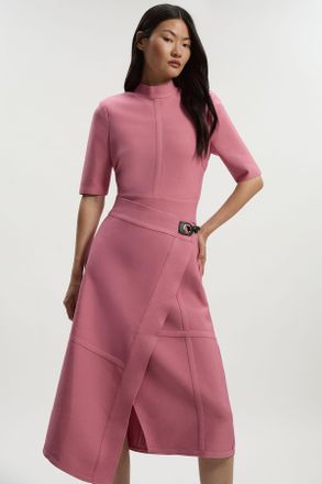Karen Millen Womens Figure Form Bandage Asymmetric Knit Midi Dress - Rose - Size X-Small