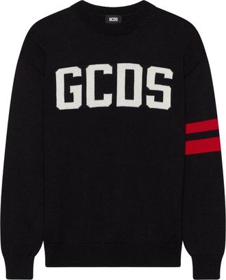 GCDS Logo Regular Sweater - Heren - Ronde hals truien - Zwart - M - Wol - Truien & Vesten