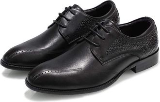 Generic Oxford Shoes for Men Lace Up Round Toe Bike Toe Derby Shoes Non Slip Resistant Rubber Sole Party(7.5 UK) Black