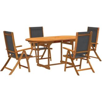 vidaXL Juego Comedor De Jard&iacute;n 5 Pzas Madera Maciza Acacia Y Textileno