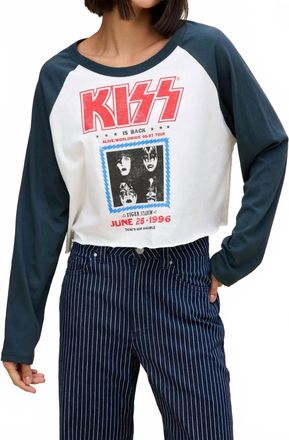 Daydreamer Kiss Tiger Stadium Raglan Long Sleeve Tee In Vintage White