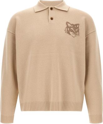 Maison Kitsun&eacute; Fox Head Intarsia Sweater - Heren - Polos - Beige - M - Wol - Tops