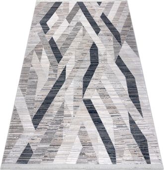 RugsX Rugsx - Alfombra Moderna Rebec Franjas 51166b Geom&eacute;trico - Dos Niveles De Vell&oacute;n Azul Oscuro / Crema Blue 80x150 Cm