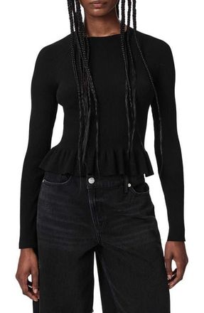 AllSaints Jas Rib Knit Peplum Sweater in Black at Nordstrom, Size X-Small