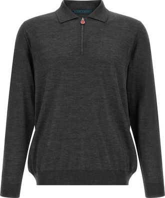 Kiton Gray Wool Polo Mens Shirt